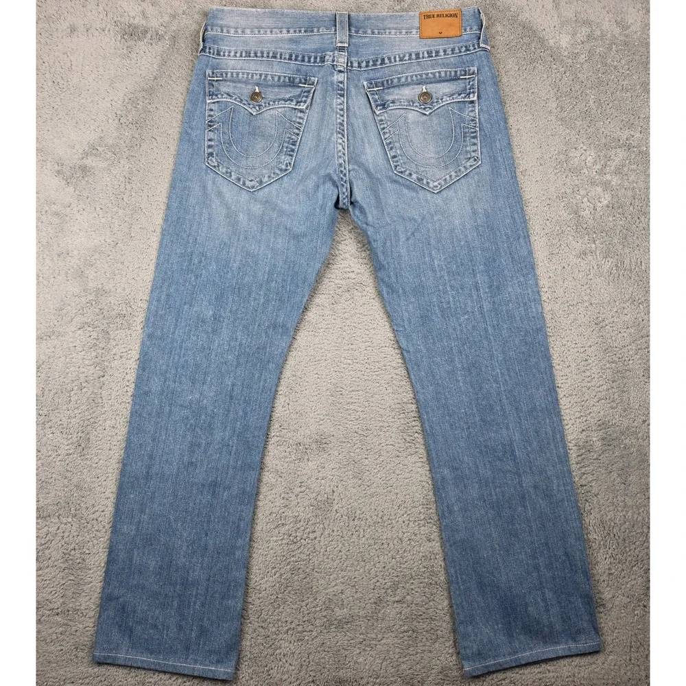 Vtg True Religion Ricky Jeans Mens 38 Blue Straight Flap Pocket Horseshoe USA
